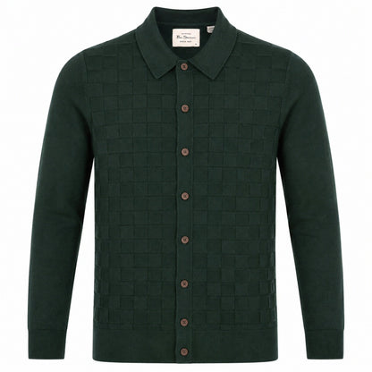 Ben Sherman Enlarged Checkerboard Knit Cardigan Green