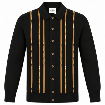 Ben Sherman Mofit Stripe Knit Button Thru Cardigan Black