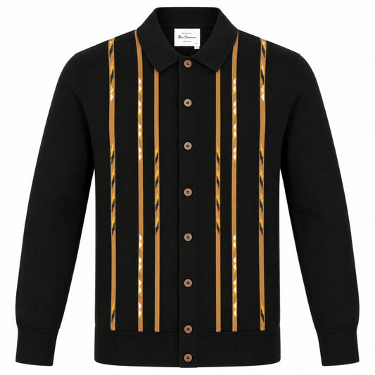 Ben Sherman Mofit Stripe Knit Button Thru Cardigan Black