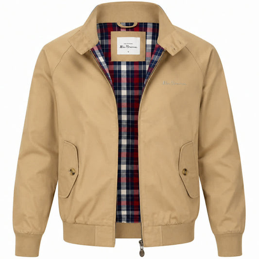 Ben Sherman Bold Check Lined Harrington Jacket Sand