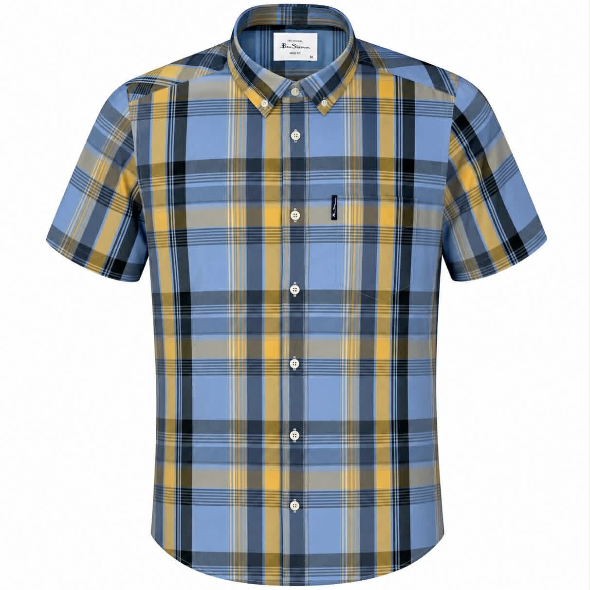 Ben Sherman Short Sleeve Block Check Shirt Lake Blue