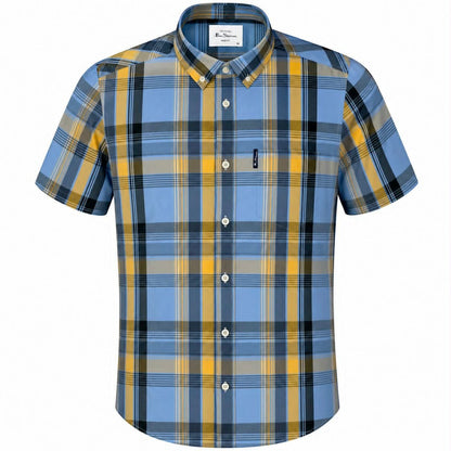 Ben Sherman Short Sleeve Block Check Shirt Lake Blue