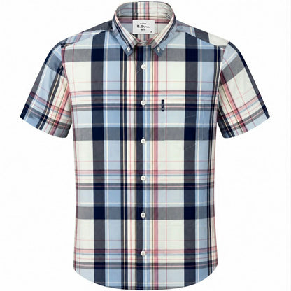 Ben Sherman Short Sleeve Oversize Check Shirt Blue Grey