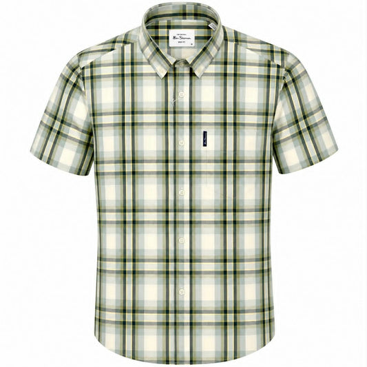 Ben Sherman Short Sleeve Oversize Check Shirt Sage Sand