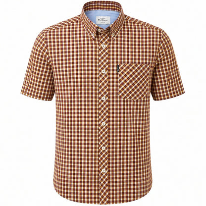 Ben Sherman Short Sleeve House Check Shirt Burgundy / Gold