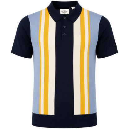 Ben Sherman Multi Stripe 3 Button Knit Polo Shirt Navy