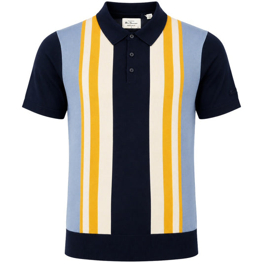 Ben Sherman Multi Stripe 3 Button Knit Polo Shirt Navy