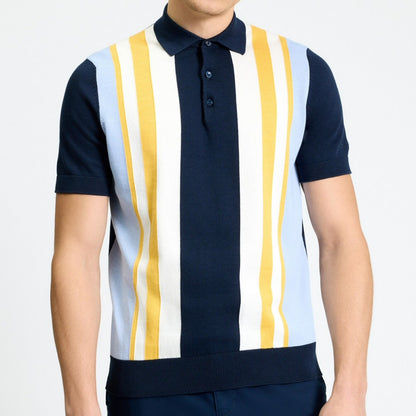Ben Sherman Multi Stripe 3 Button Knit Polo Shirt Navy