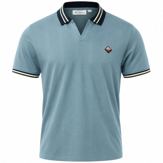 Ben Sherman Nineties Style Open Collar Polo Shirt Denim