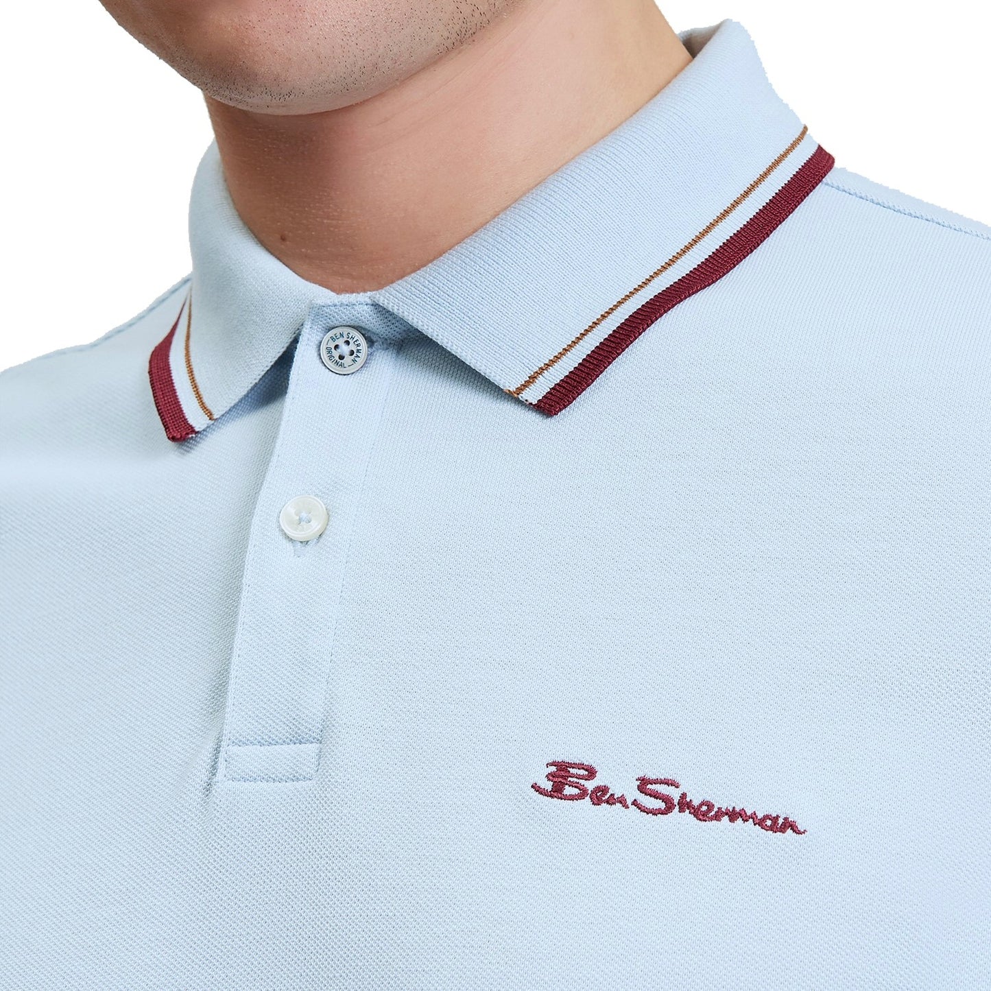 Ben Sherman Classic Signature Tipped Polo Shirt Sky Wine