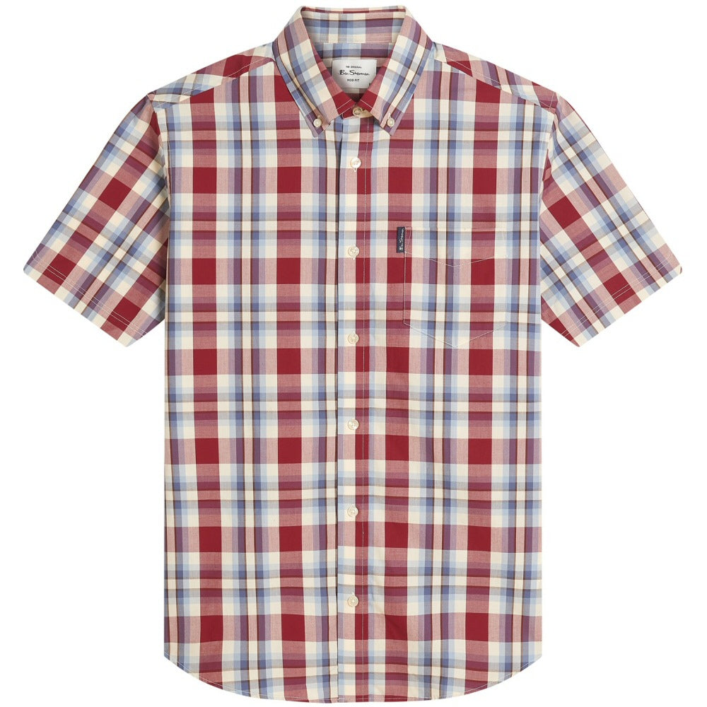 Ben Sherman Short Sleeve Oversize Check Shirt Wine Sky