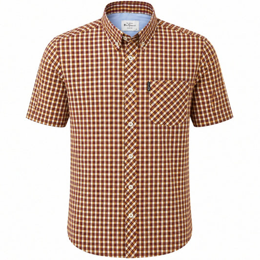 Ben Sherman Short Sleeve House Check Shirt Burgundy / Gold