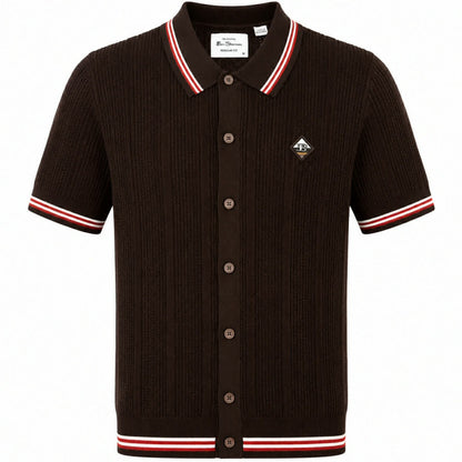 Ben Sherman Airtex Drop Stitch Knit Cardigan Brown