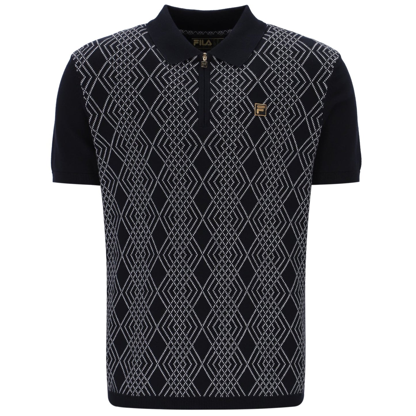 Fila Gold Collection Jacquard Knit Zip Polo Black