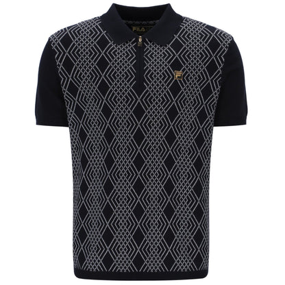 Fila Gold Collection Jacquard Knit Zip Polo Black