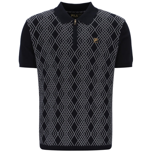 Fila Gold Collection Jacquard Knit Zip Polo Black