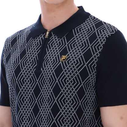 Fila Gold Collection Jacquard Knit Zip Polo Black