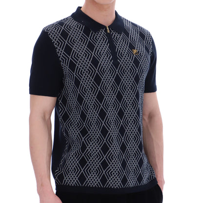 Fila Gold Collection Jacquard Knit Zip Polo Black