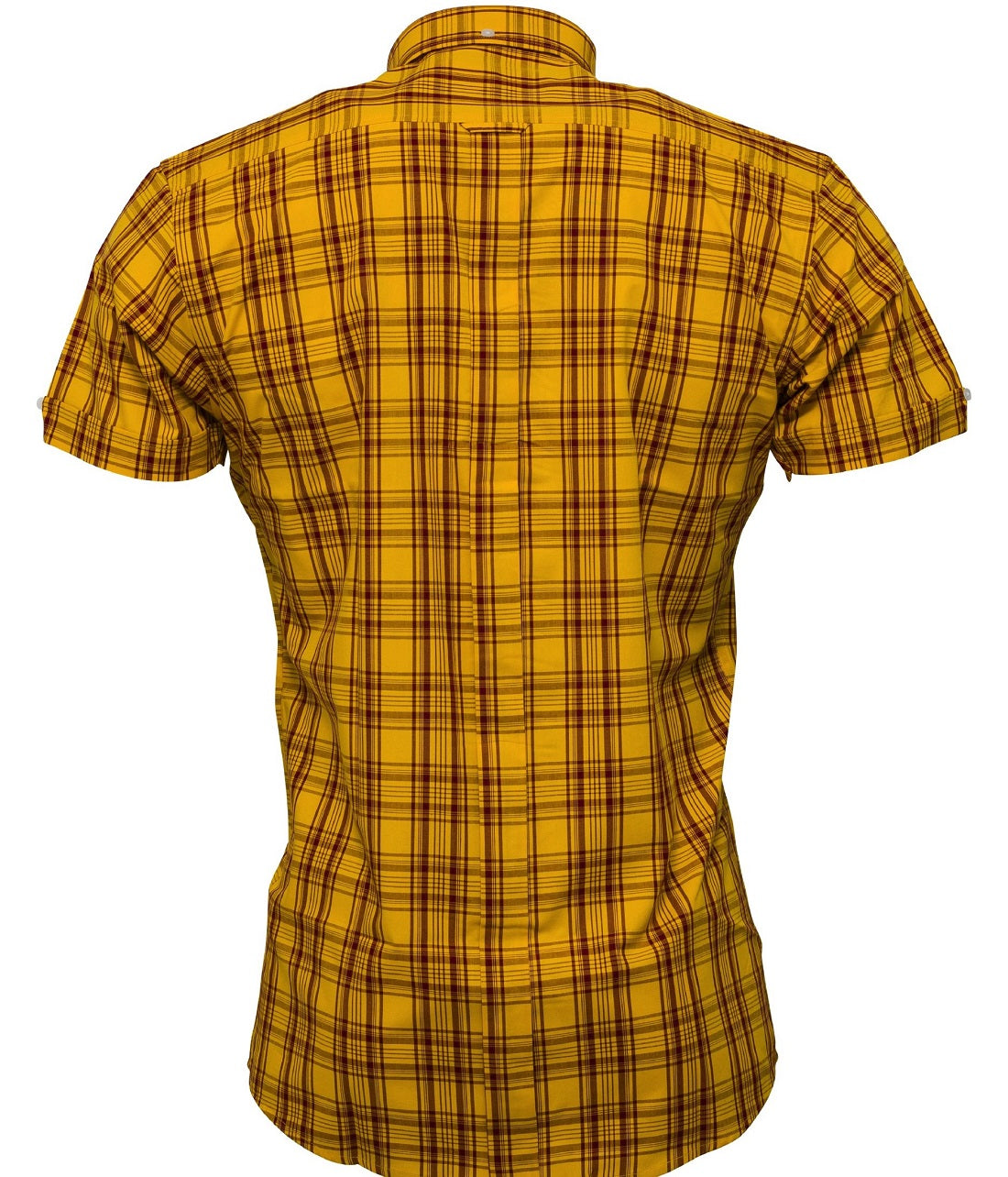Relco Button Down Check Short Sleeve Shirt Mustard And Burgundy
