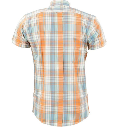 Relco Button Down Check Short Sleeve Shirt Orange / Blue