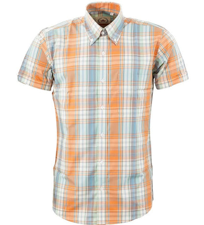 Relco Button Down Check Short Sleeve Shirt Orange / Blue