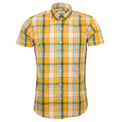 Relco Button Down Check Short Sleeve Shirt Yellow