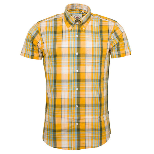 Relco Button Down Check Short Sleeve Shirt Yellow