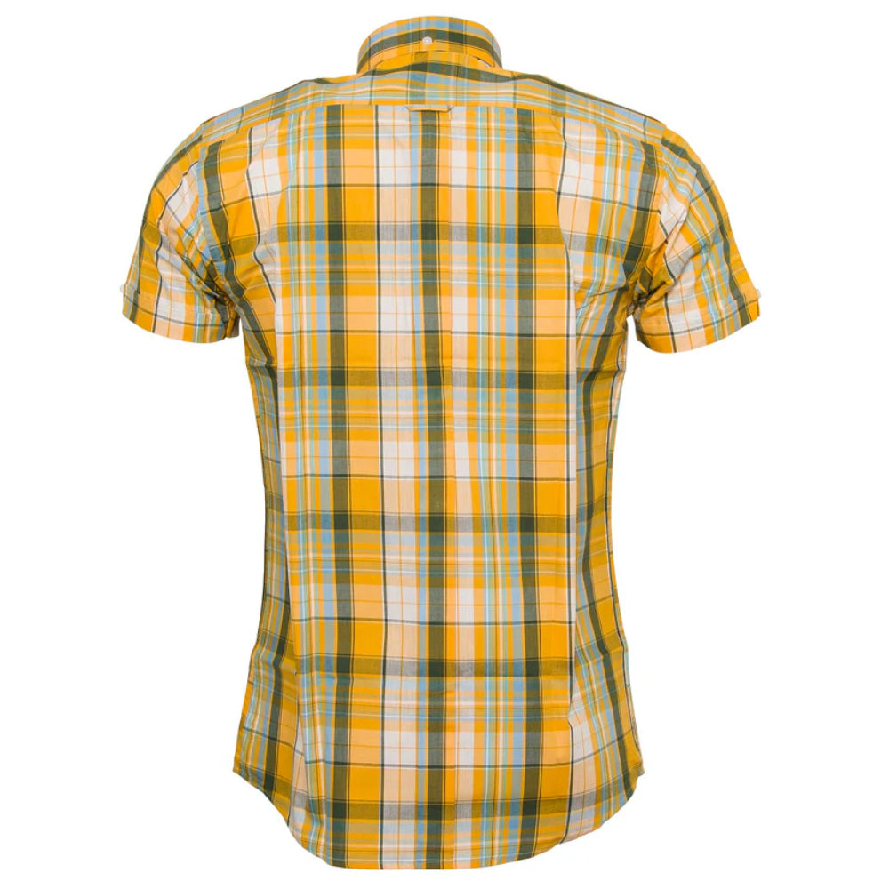 Relco Button Down Check Short Sleeve Shirt Yellow