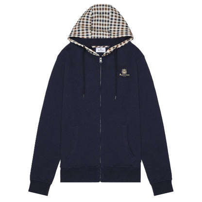 Aquascutum Active Club Check FZ Hoodie Navy