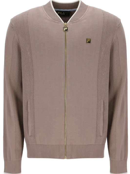 Fila Gold Collection Pointelle Panel Zip Through Cardi Taupe