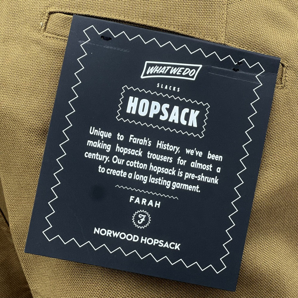 Farah Hopsack Cotton Straight Fit Trousers Dark Sand