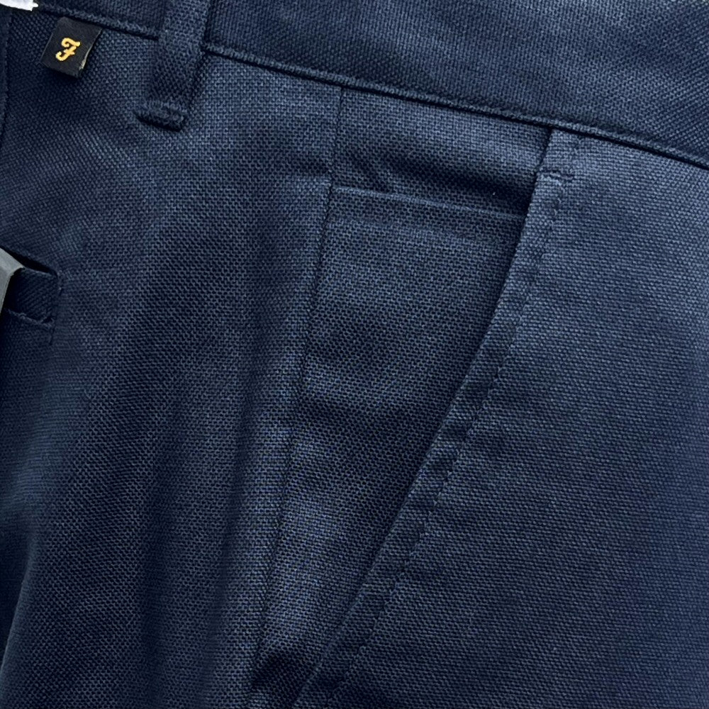 Farah Hopsack Cotton Straight Fit Trousers Navy