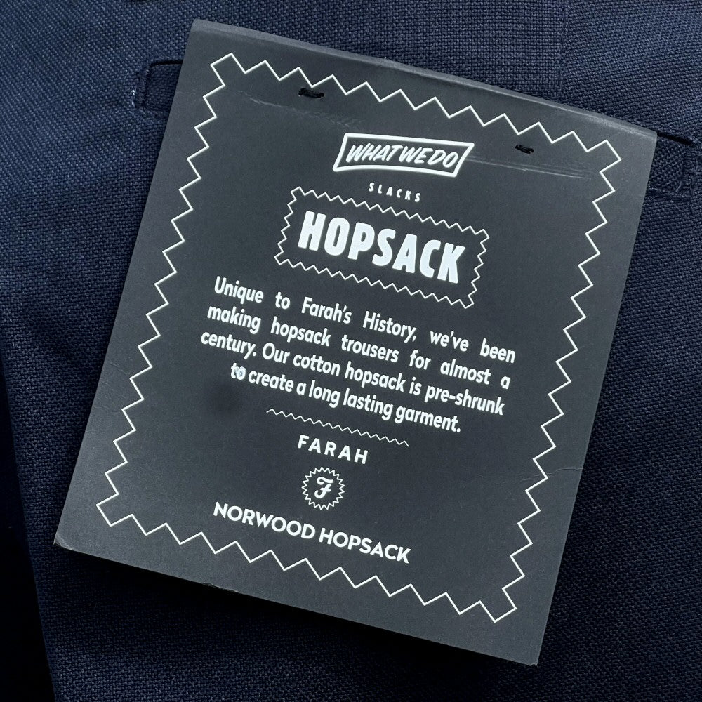 Farah Hopsack Cotton Straight Fit Trousers Navy