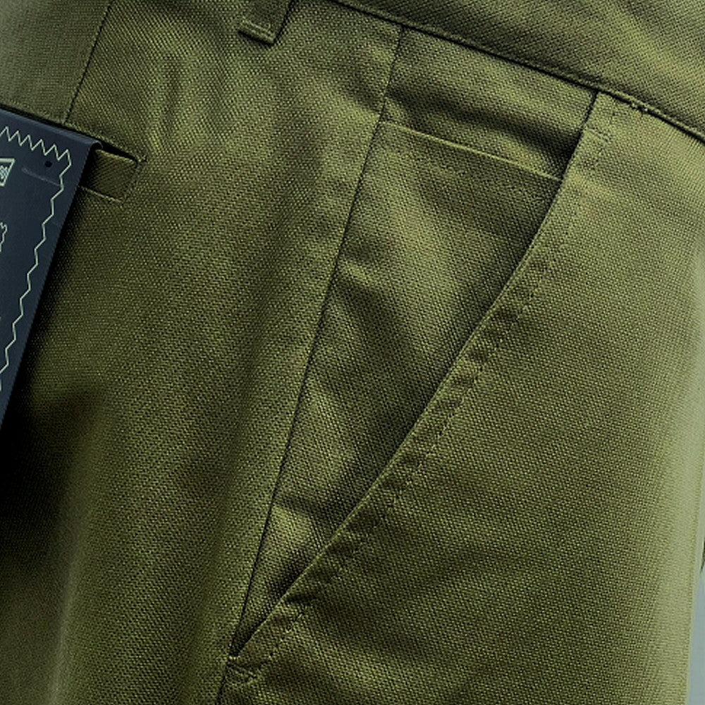 Farah Hopsack Cotton Straight Fit Trousers Olive