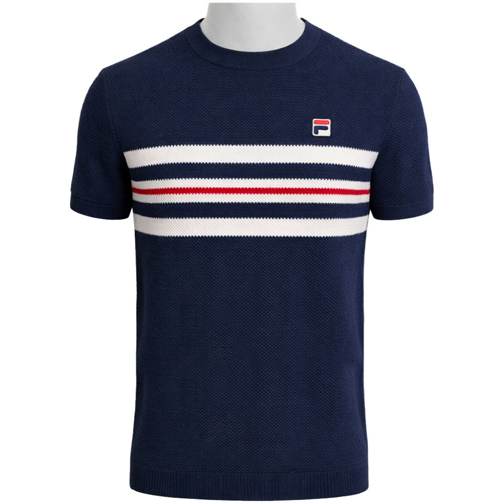 Fila Classic Waffle Knit Stripe Crew Neck Top Navy