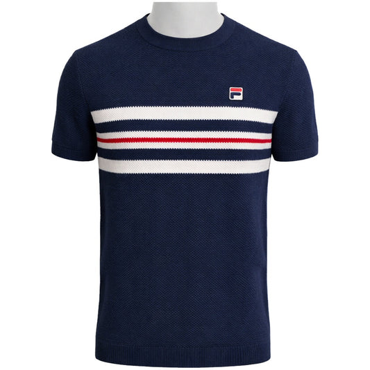 Fila Classic Waffle Knit Stripe Crew Neck Top Navy