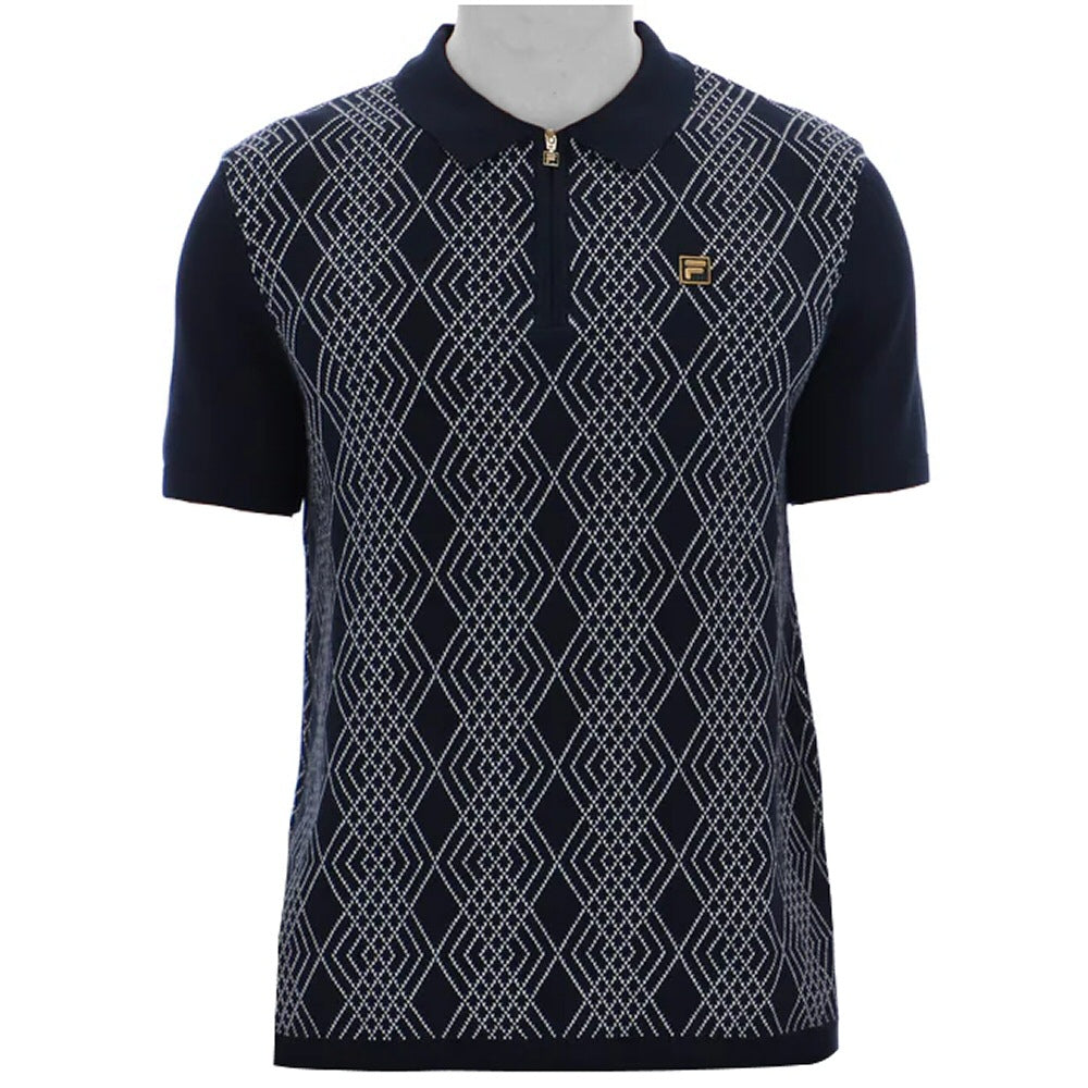 Fila Gold Collection Jacquard Knit Zip Polo Black
