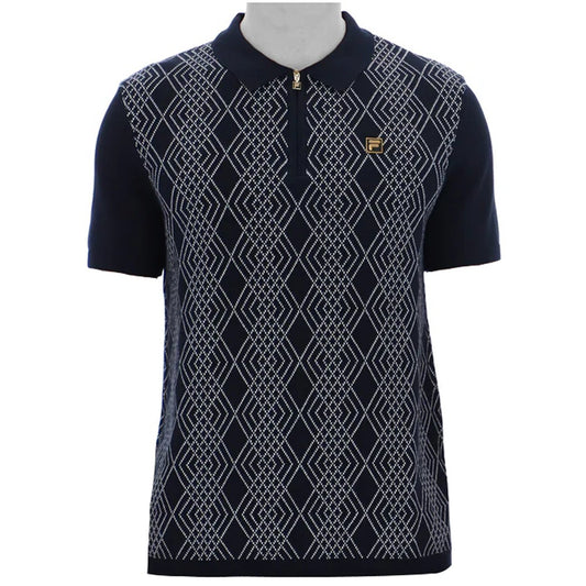 Fila Gold Collection Jacquard Knit Zip Polo Black