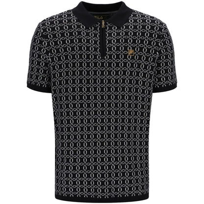 Fila Gold Collection Jacquard Knit Zip Polo Black