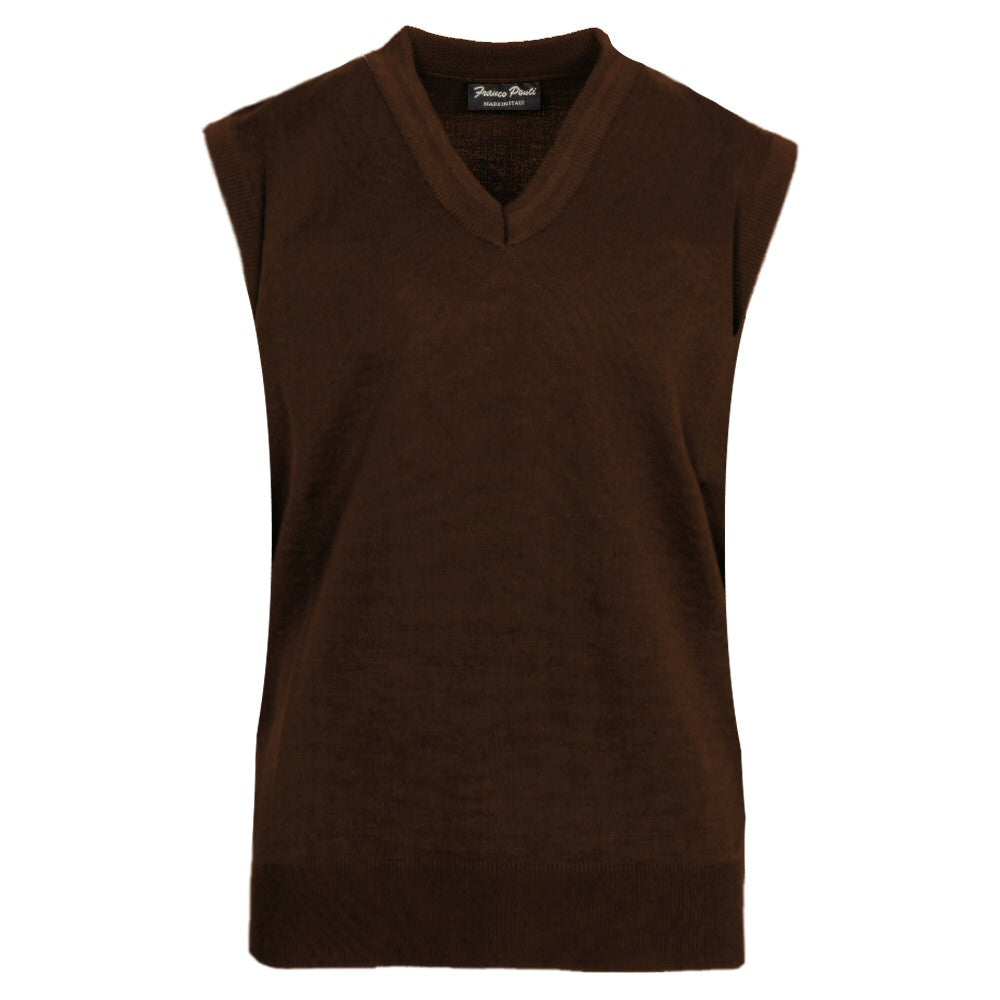 Franco Ponti Made in Italy Merino Wool V-Neck SLIPOVER Chocolate