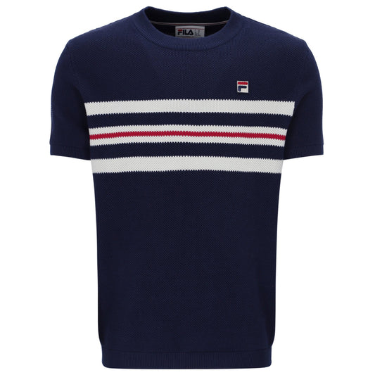 Fila Classic Waffle Knit Stripe Crew Neck Top Navy