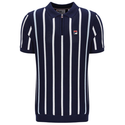Fila Giorgio Zip Neck Mesh Stripe Knit Polo Navy Blue