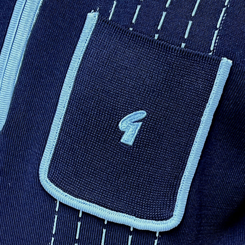 Gabicci Vintage Archive Darron Fine Gauge Zip Neck Polo Navy