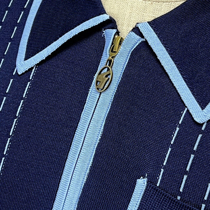 Gabicci Vintage Archive Darron Fine Gauge Zip Neck Polo Navy