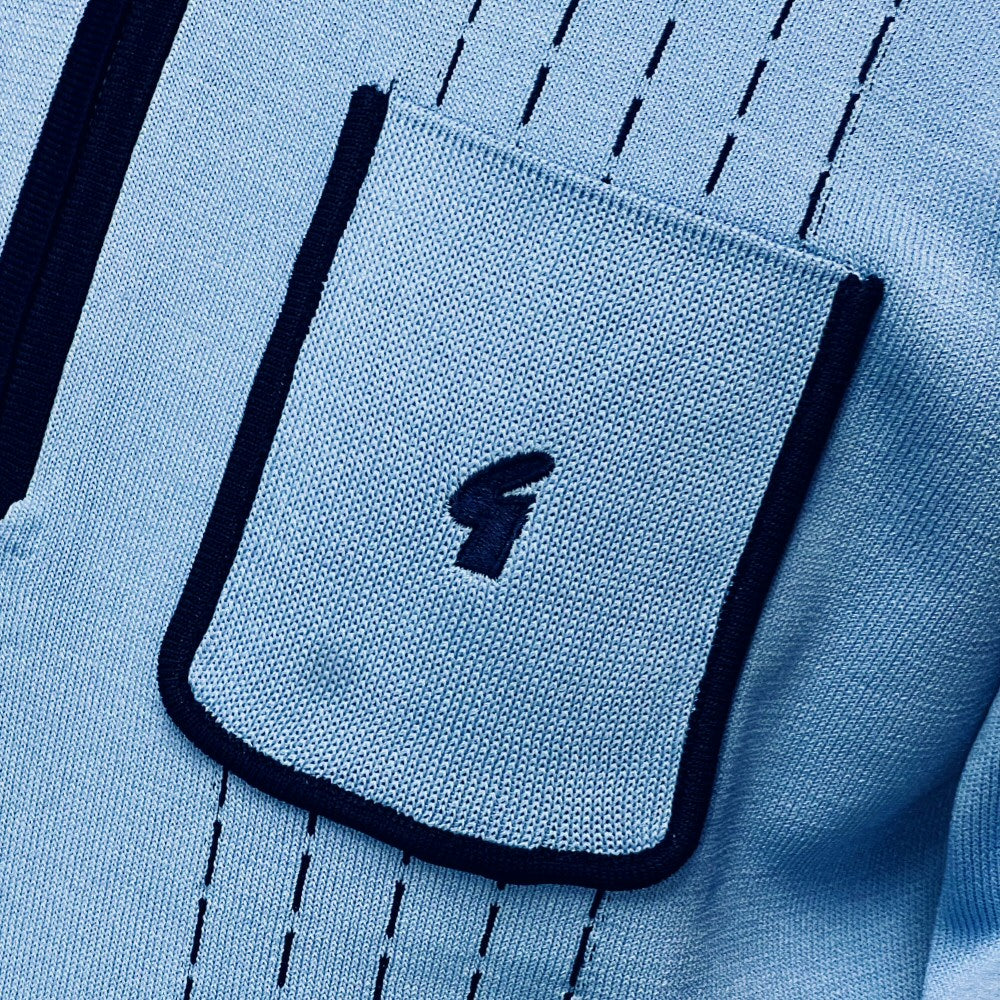 Gabicci Vintage Archive Darron Fine Gauge Zip Neck Polo Sky Blue