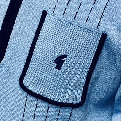 Gabicci Vintage Archive Darron Fine Gauge Zip Neck Polo Sky Blue