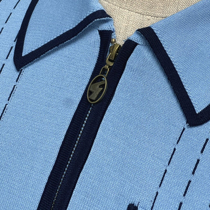 Gabicci Vintage Archive Darron Fine Gauge Zip Neck Polo Sky Blue