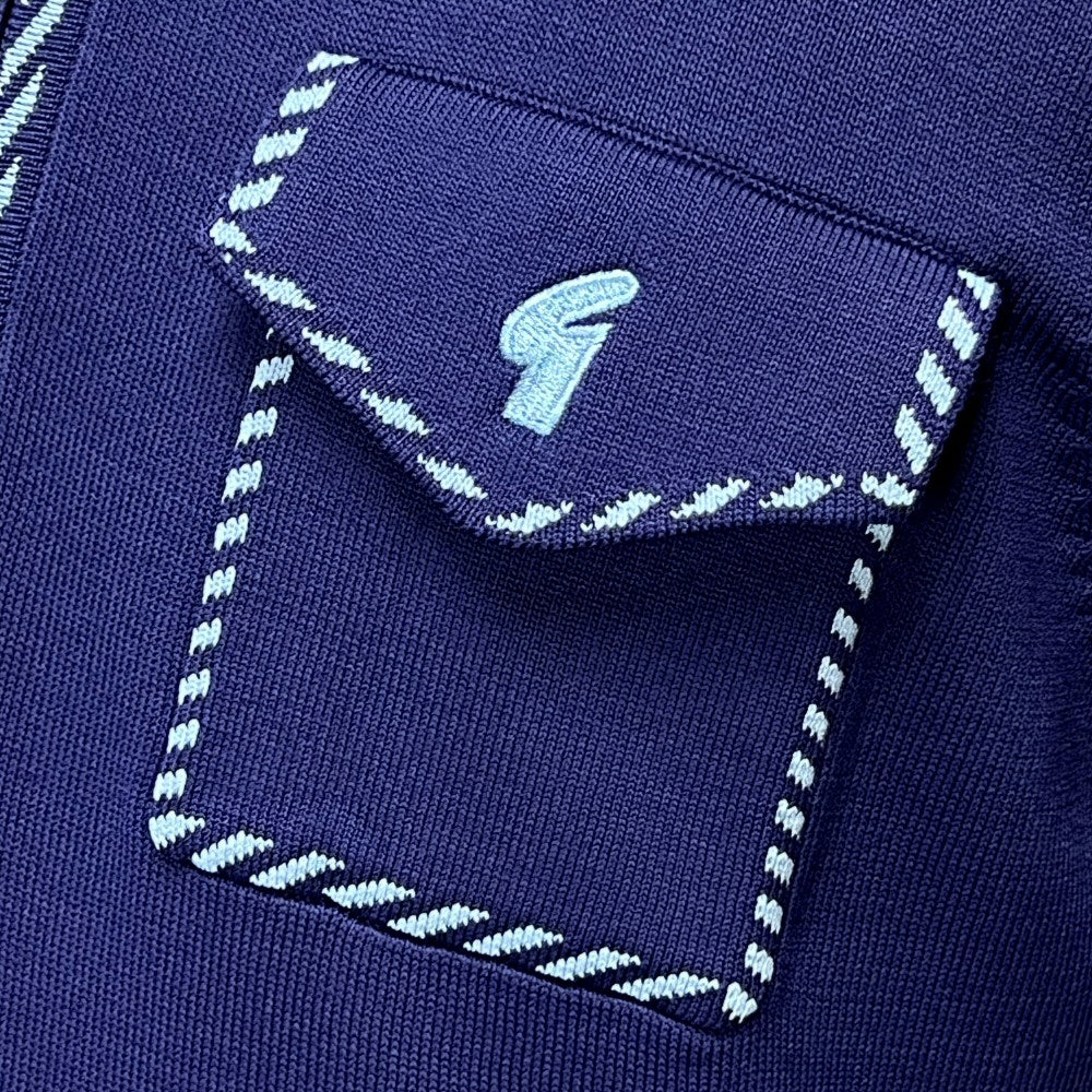Gabicci Vintage Archive Kiki Pocket Fine Gauge Zip Neck Polo Blueberry