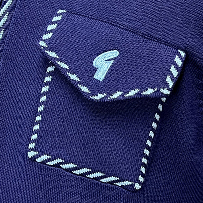 Gabicci Vintage Archive Kiki Pocket Fine Gauge Zip Neck Polo Blueberry