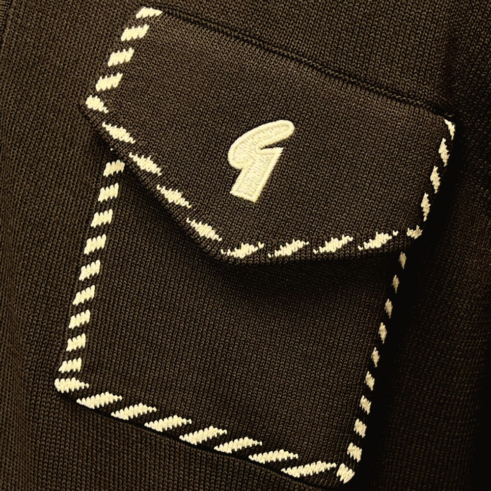 Gabicci Vintage Archive Kiki Pocket Fine Gauge Zip Neck Polo Chocolate